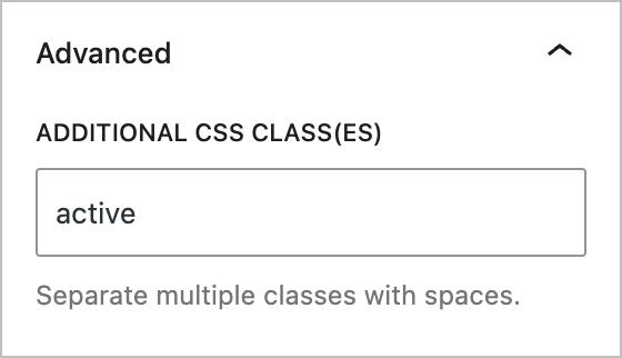 The 'Additional CSS class' text box.