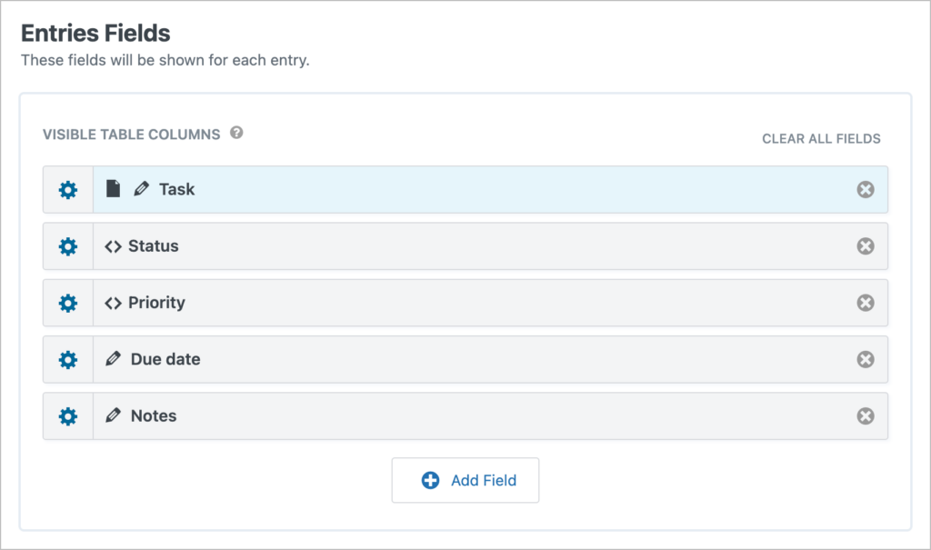 Fields added to the GravityView View editor