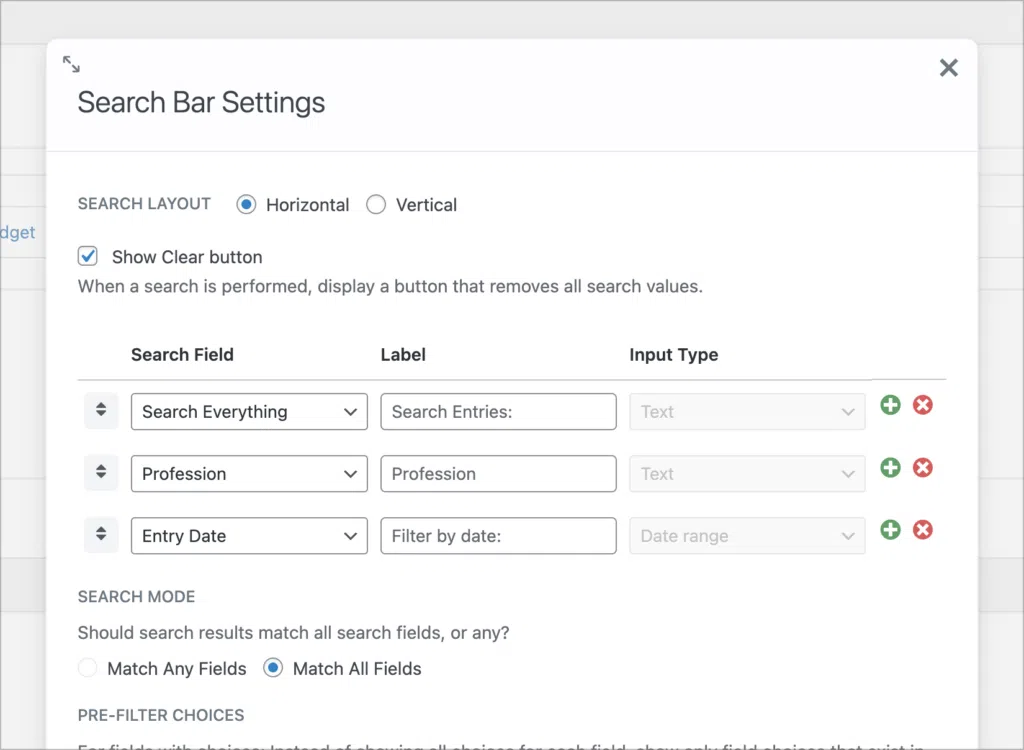 GravityView – Search bar widget settings