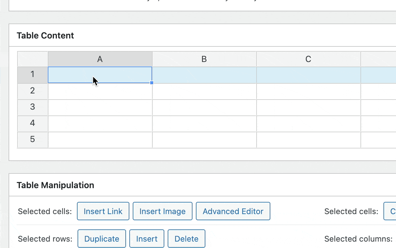 Adding data into a table in TablePress