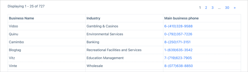 A simple table created using GravityView