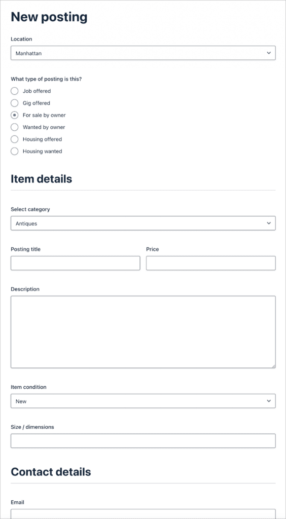 A classified listing form for a Craigslist clone built using Gravity Forms