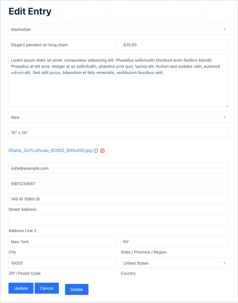 The GravityView Edit Entry layout on the front end