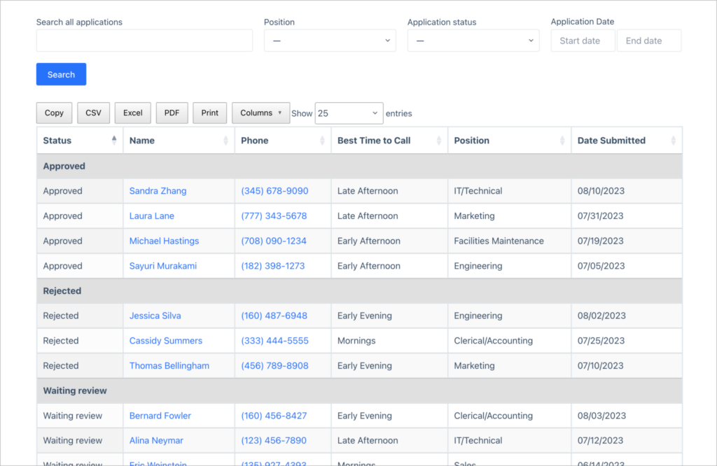 GravityView – DataTables layout