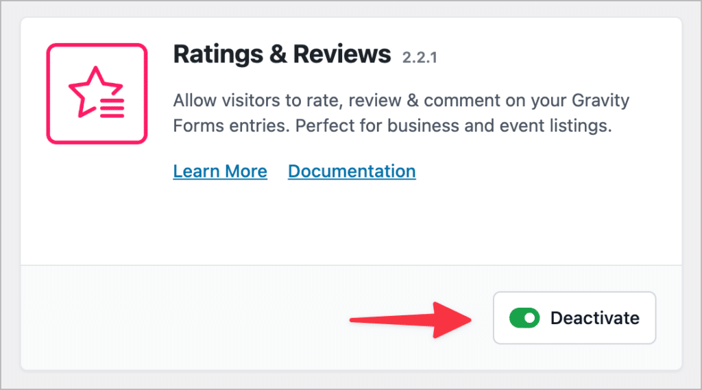 The activation toggle for the GravityView Ratings & Reviews extension