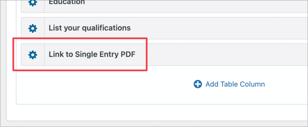 The 'Link to Single Entry PDF' field in the View editor