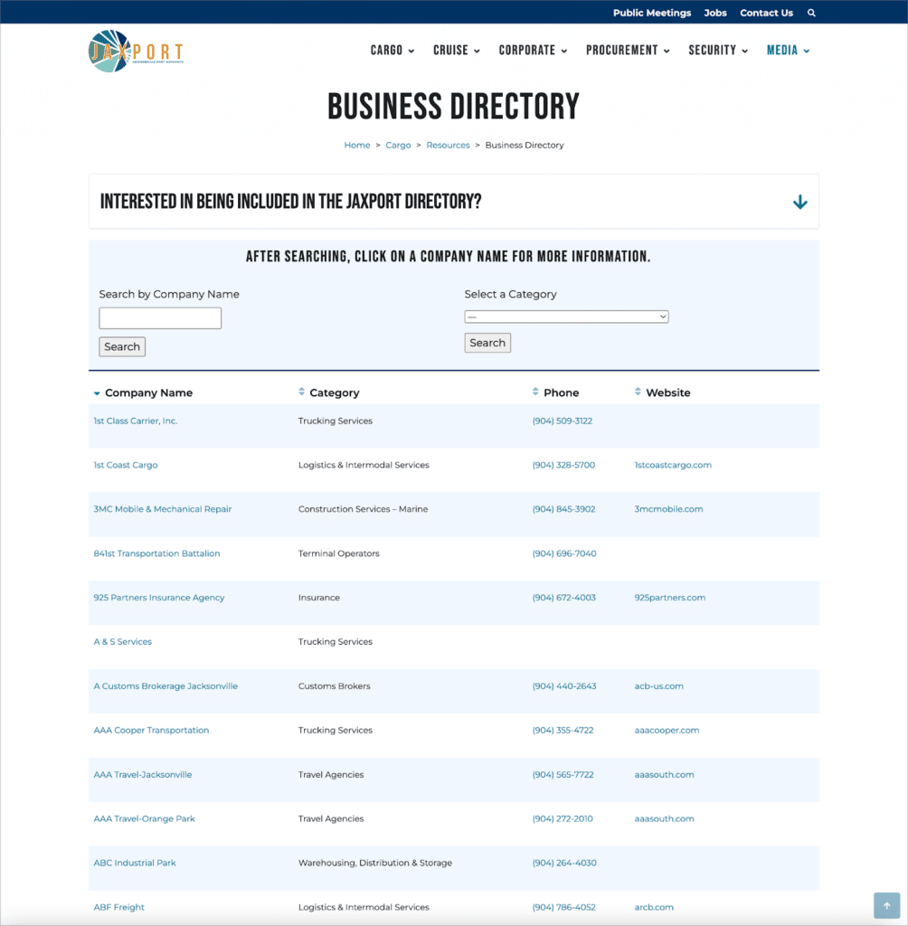 A business directory showcasing companies in the maritime sector—powered by GravityView