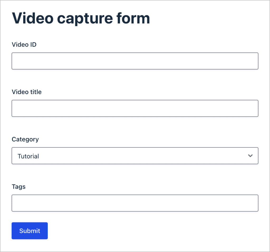 A video capture form built using Gravity Forms