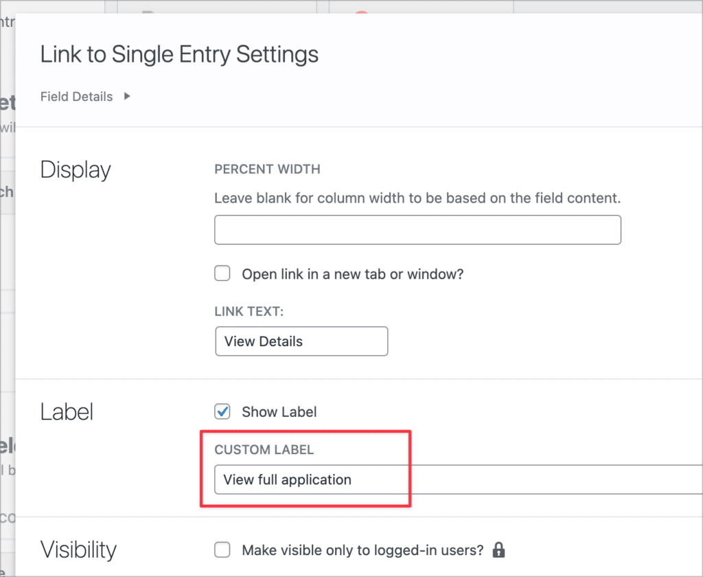 The 'Link to Single Entry' field Settings