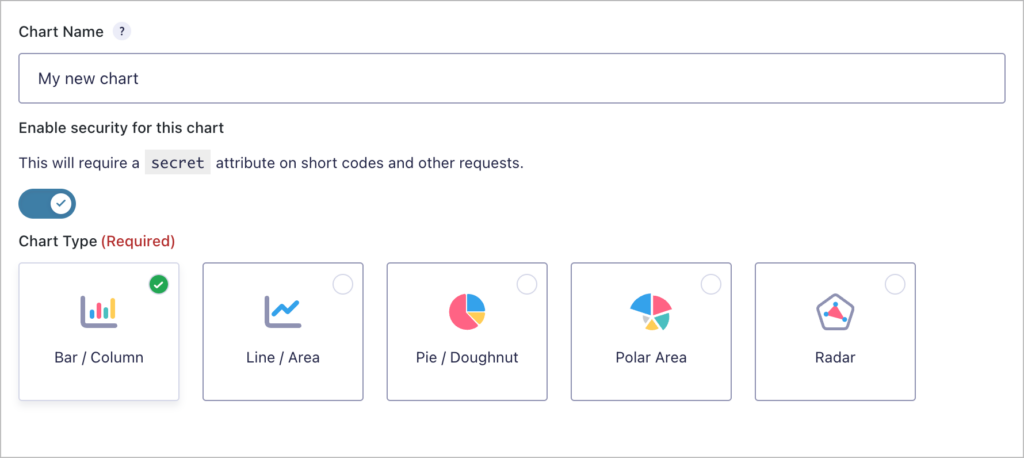 The GravityCharts feed configuration screen
