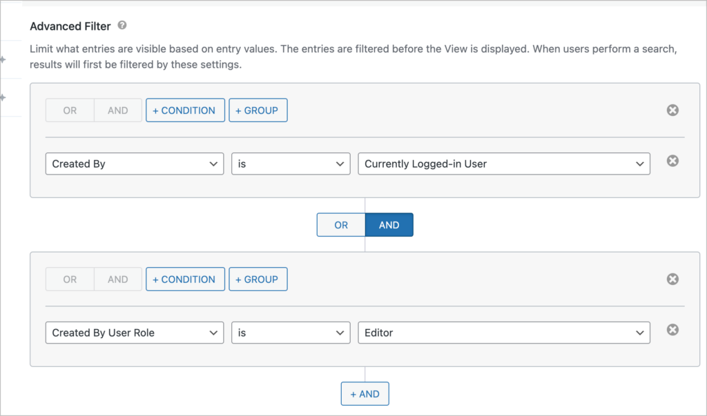 GravityView – Advanced filter