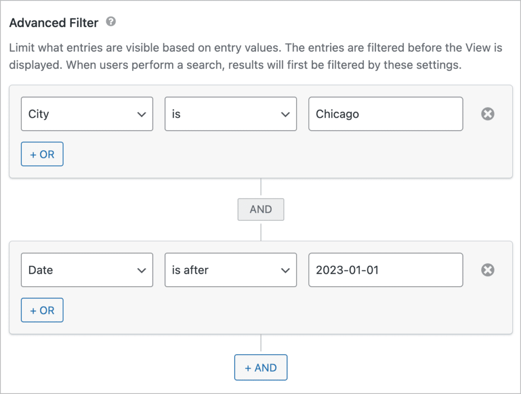 Advanced filtering conditions