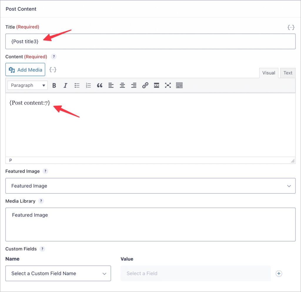 The 'Post Options' section of the Post Creation feed in Gravity Forms