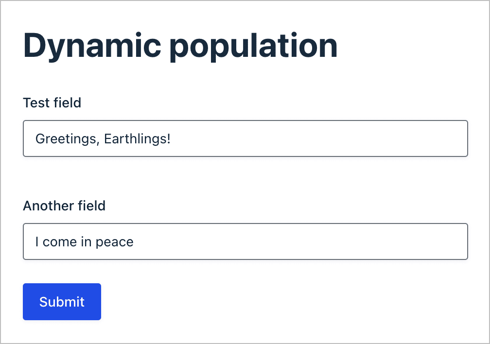 A form with two fields, illustrating Gravity Forms dynamic population