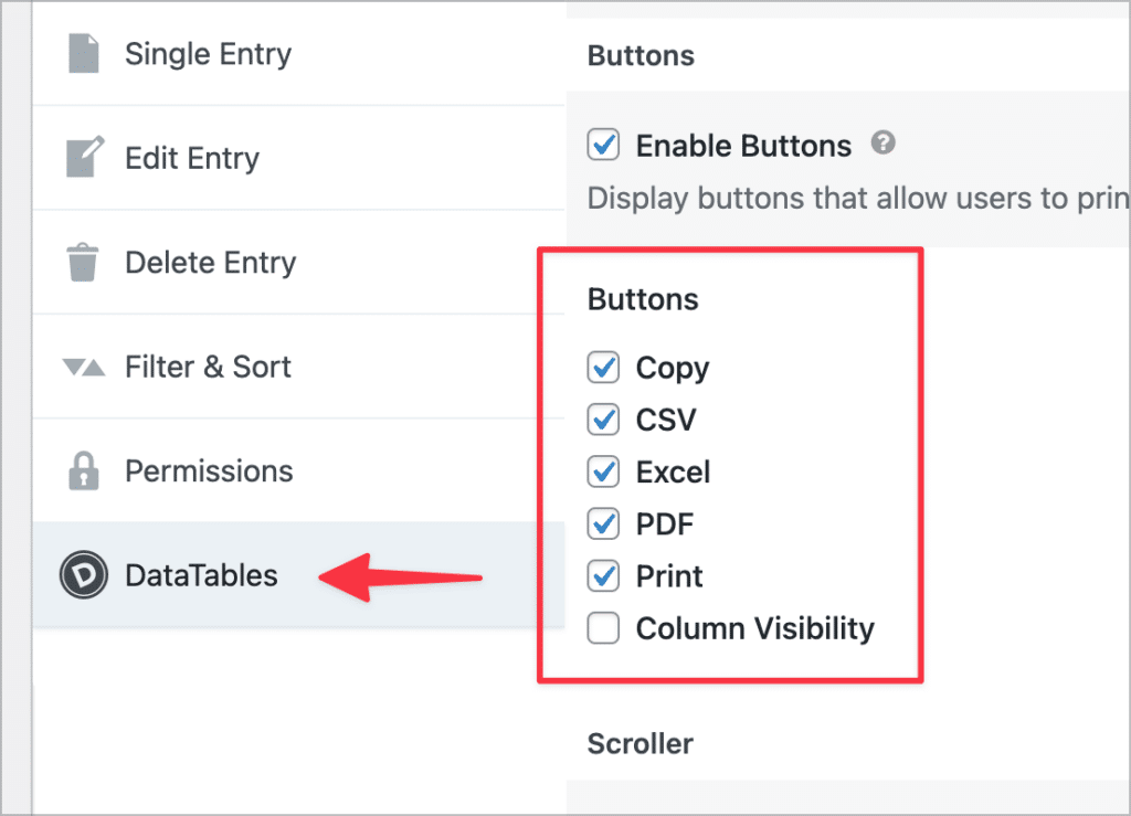 The DataTables settings in GravityView