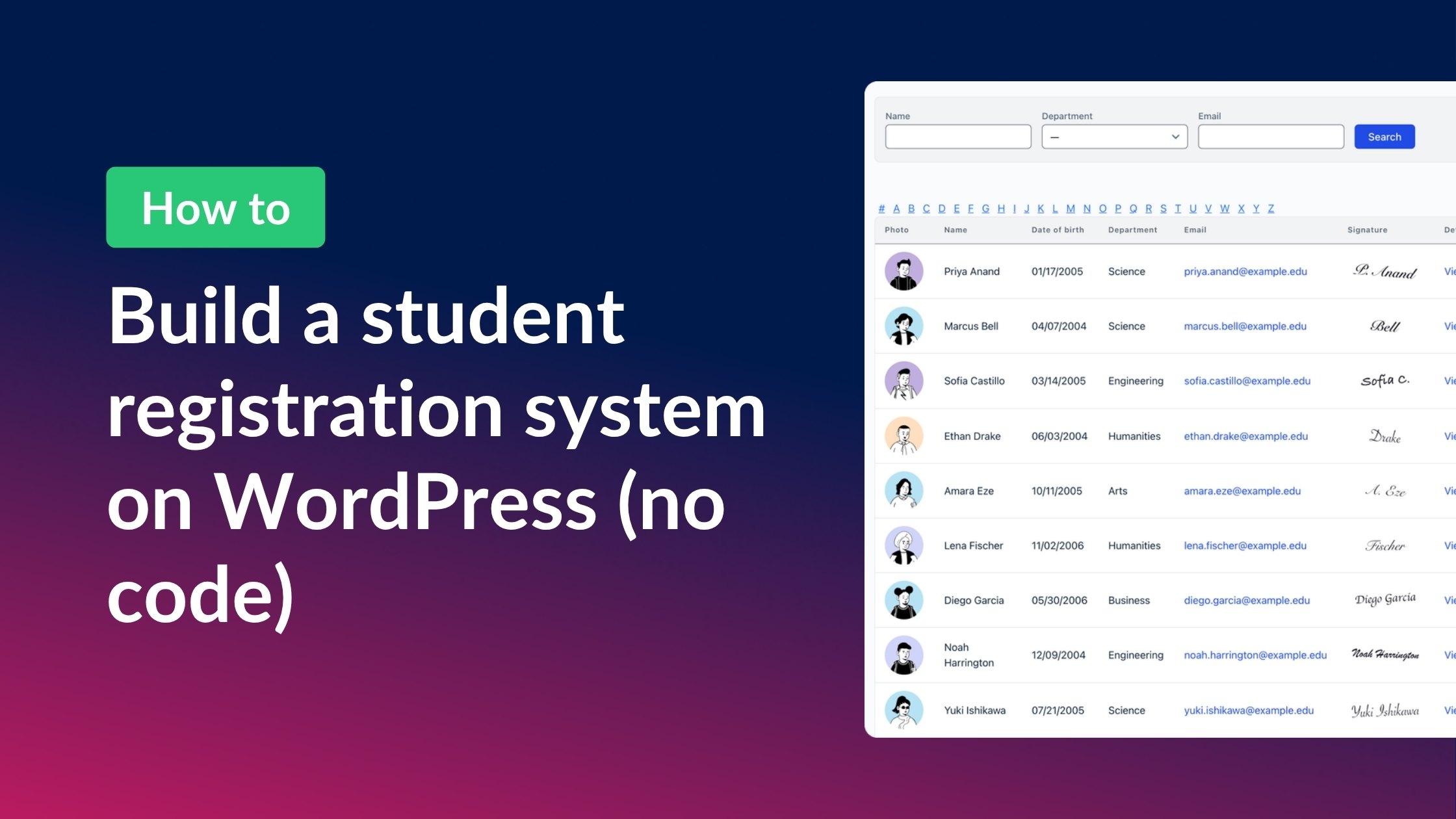 How to build a student registration system on WordPress with no code, next to a GravityView student database