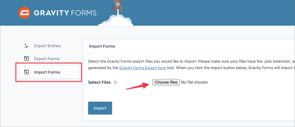 The 'Import Forms' page in Gravity Forms