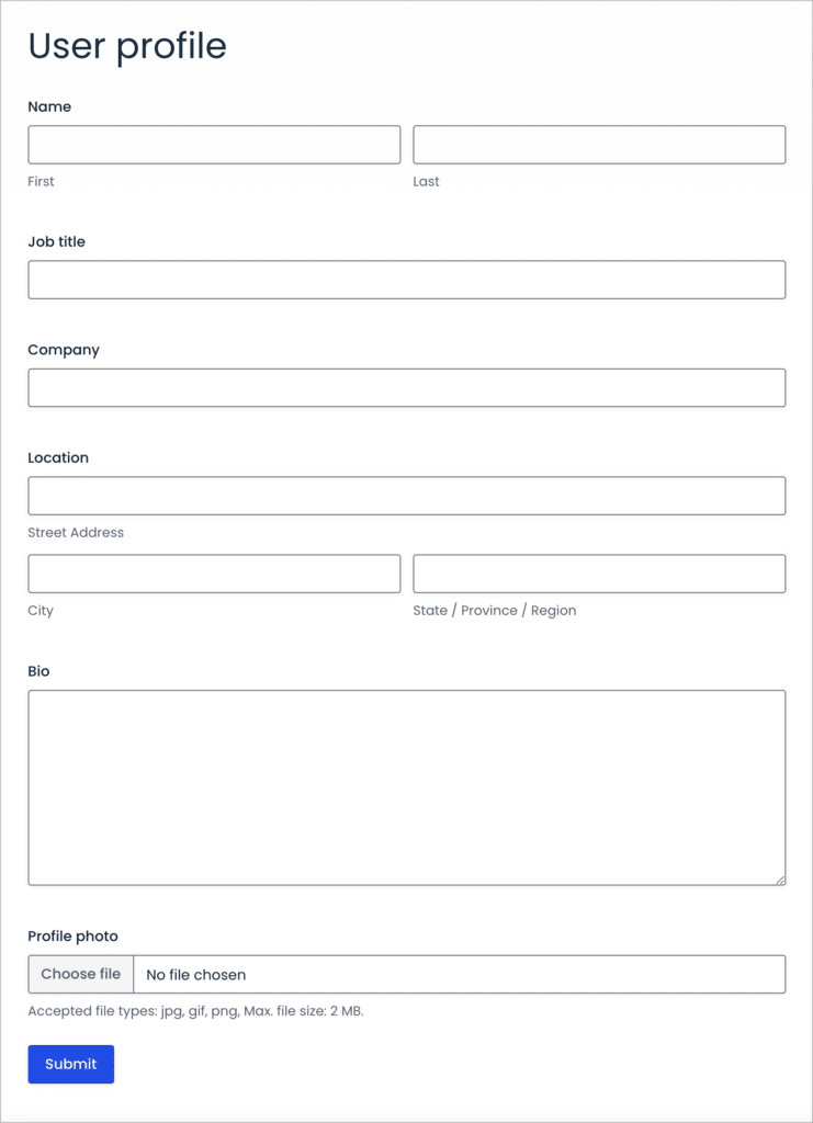 A form for submitting info to a user profile