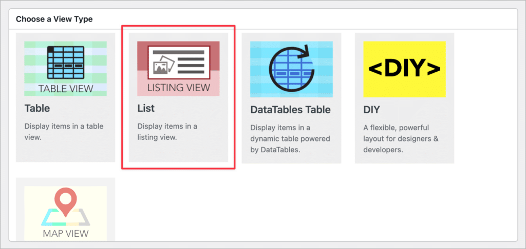 The different View Types in GravityView