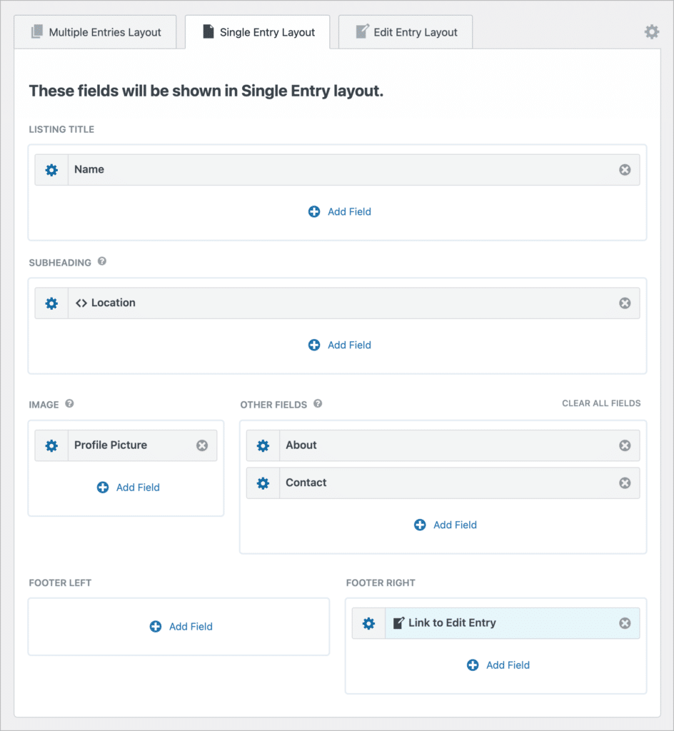 The GravityView Single Entry Layout View editor