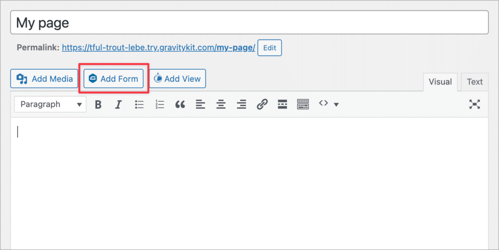 An arrow pointing to the 'Add Form' button