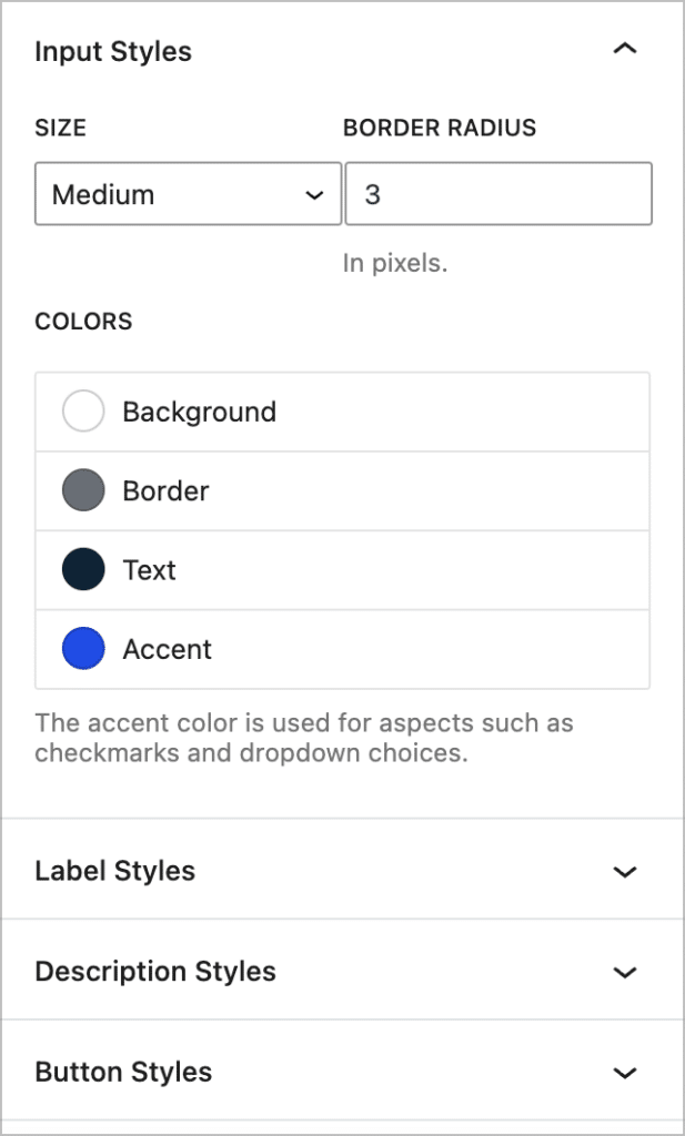 Gravity Forms block settings form styles
