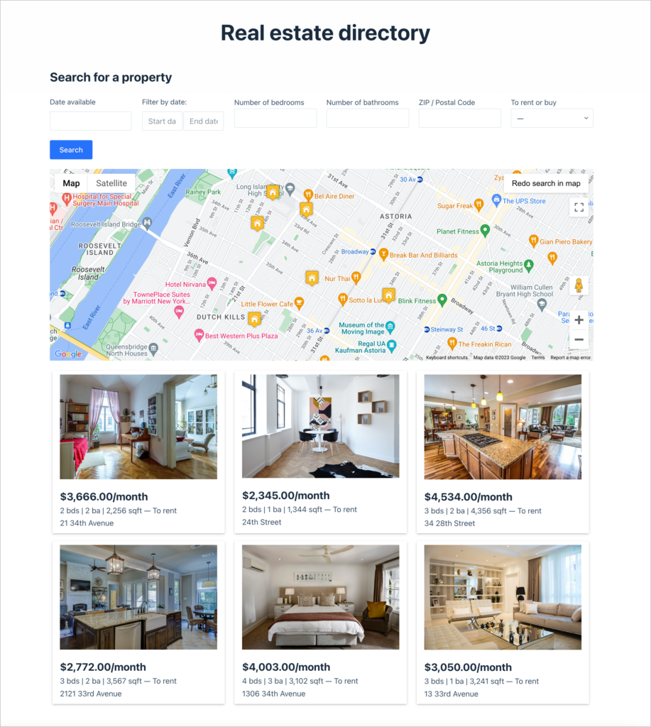 Real estate directory built using GravityView