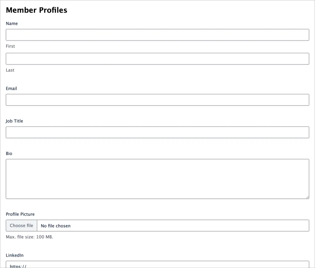 A form for submitting info to a user profile
