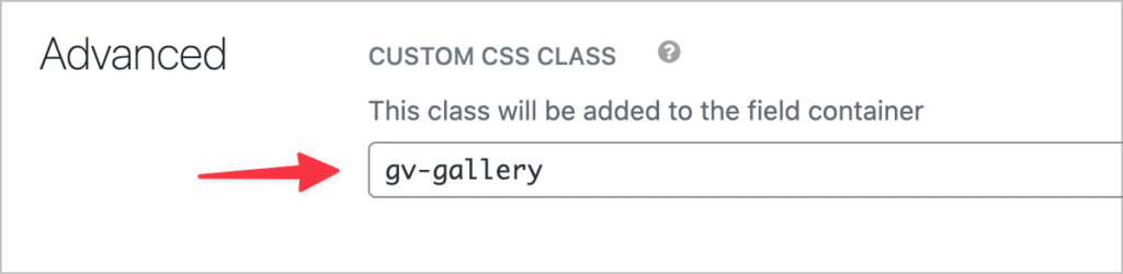The gv-gallery CSS class in the Custom CSS class input field