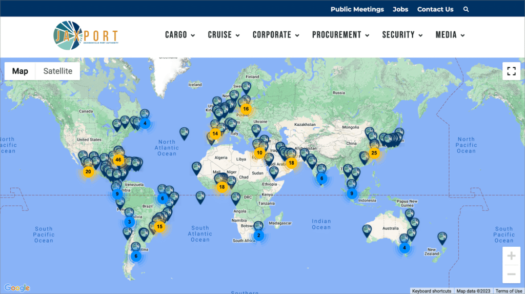 An interactive map on the JAXPORT website