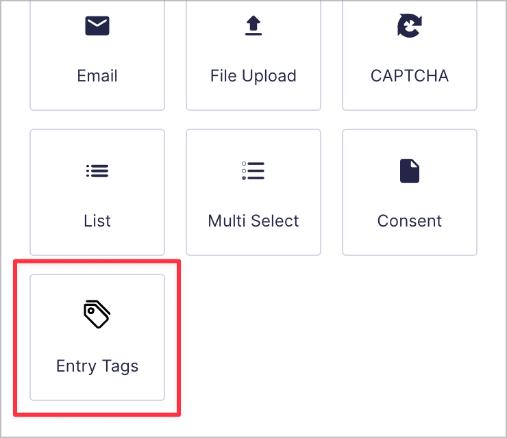 The 'Entry Tags' field type under 'Advanced Fields' in the Gravity Forms field picker