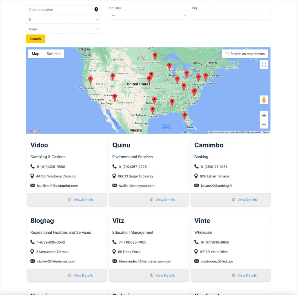 A geolocation directory build using Gravity Forms and GravityVIew