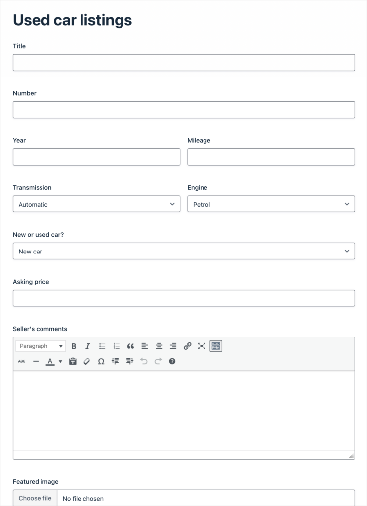 used car listing form