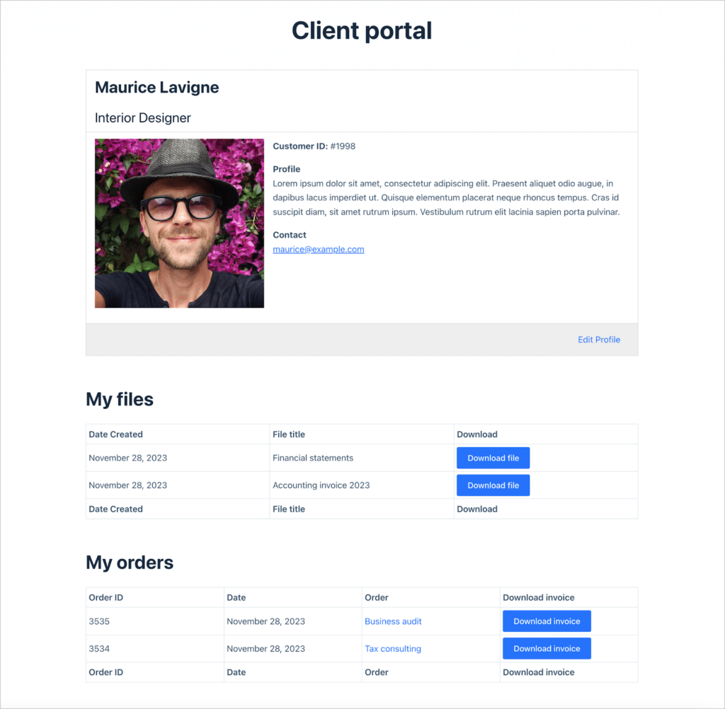 A client portal on WordPress, built using GravityView