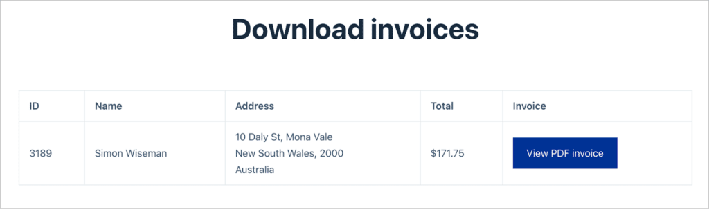 A client portal with a button to download an invoice