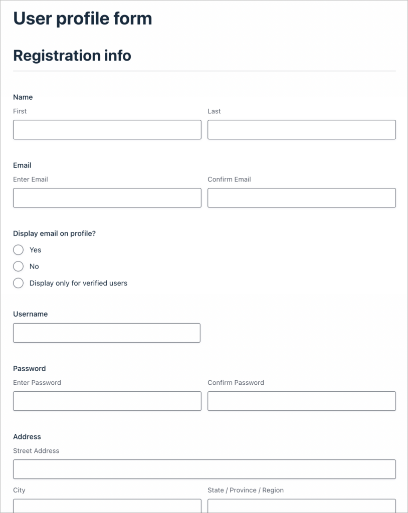 User profile form in Gravity Forms