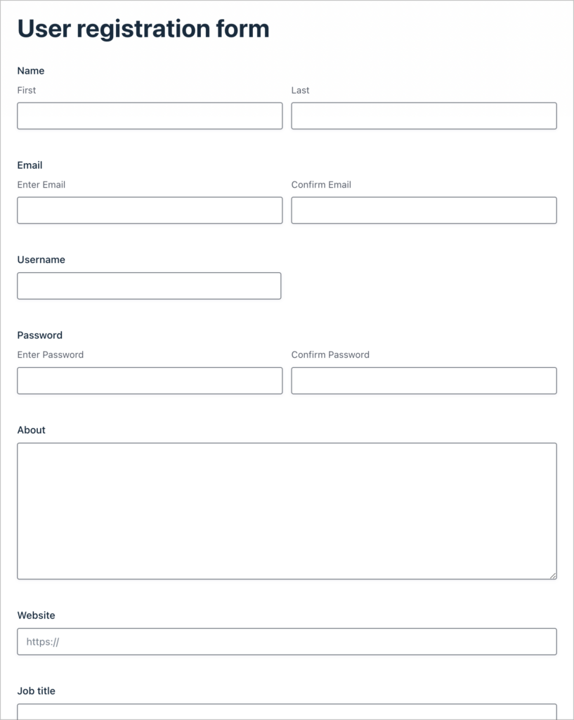 User registration form built using Gravity Forms