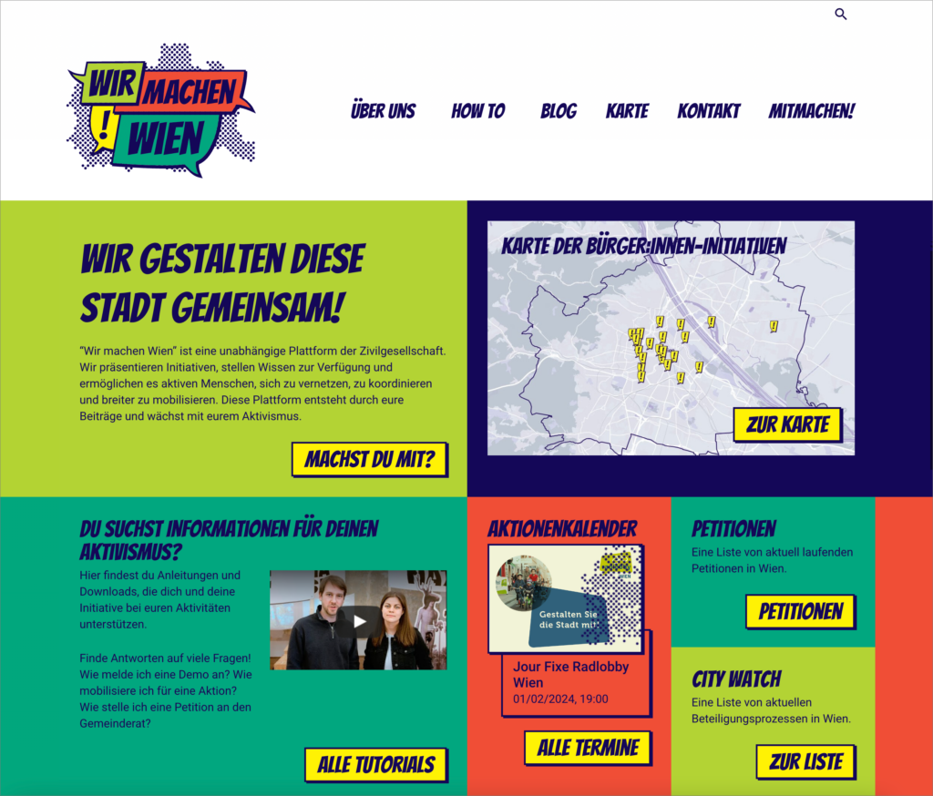 Wir Machen Wien website home page (as of January, 2024)