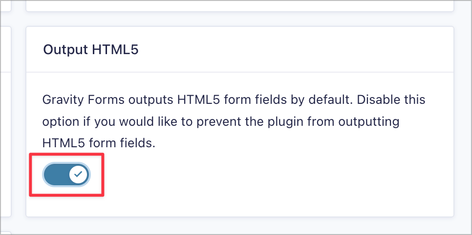 A toggle allowing you to enable HTML5 output