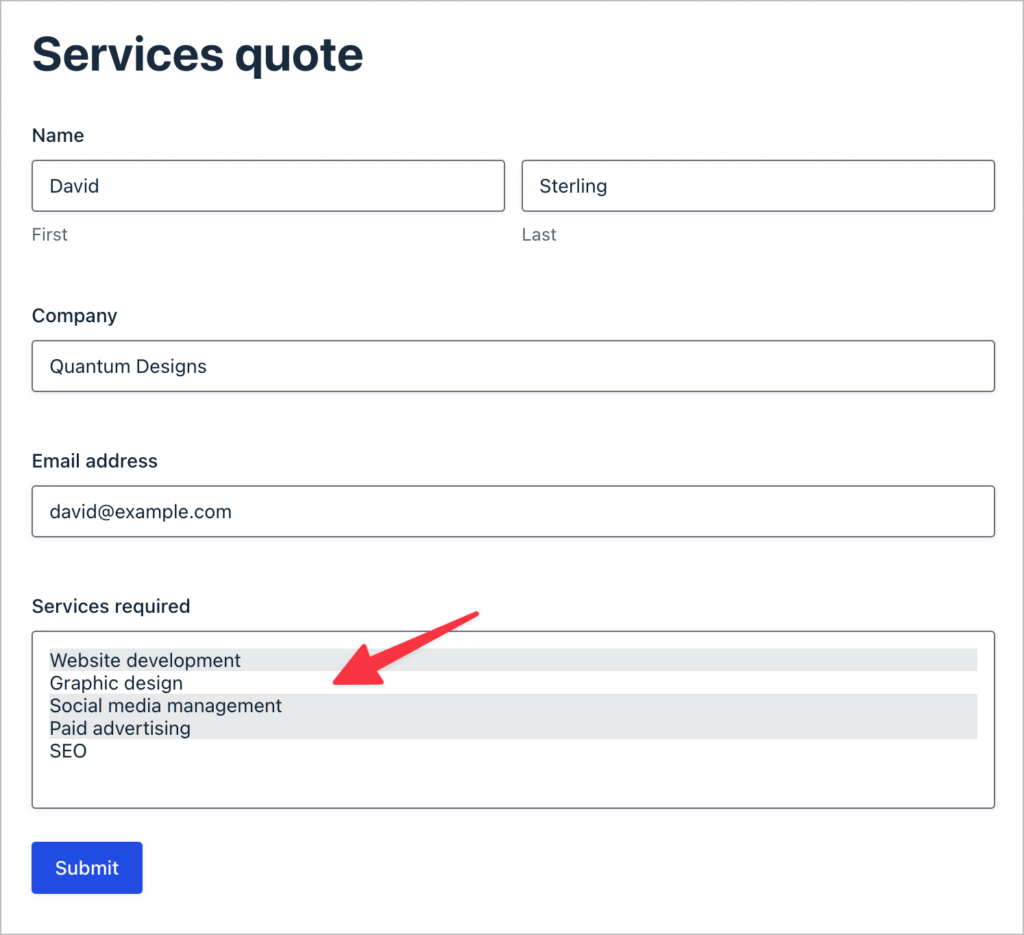A form enabling users to request a quote for services from a digital agency