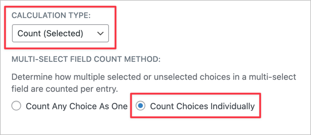 A new option for footer calculations titled 'Multi-select field count method'