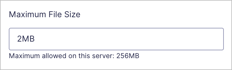 An input box labeled 'Maximum File Upload Size'
