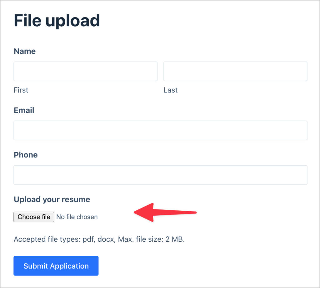 A button labeled 'Choose File' allowing users to select a file to upload to a Gravity Form