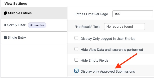 CF7 Views—Option to display only approved submissions