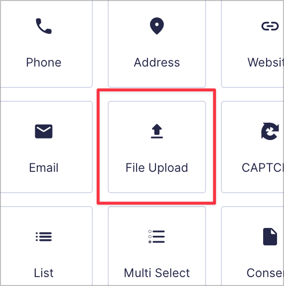 The 'File Upload' field in the Gravity Forms editor