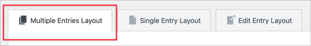 The 'Multiple Entries Layout' tab in the GravityView editor