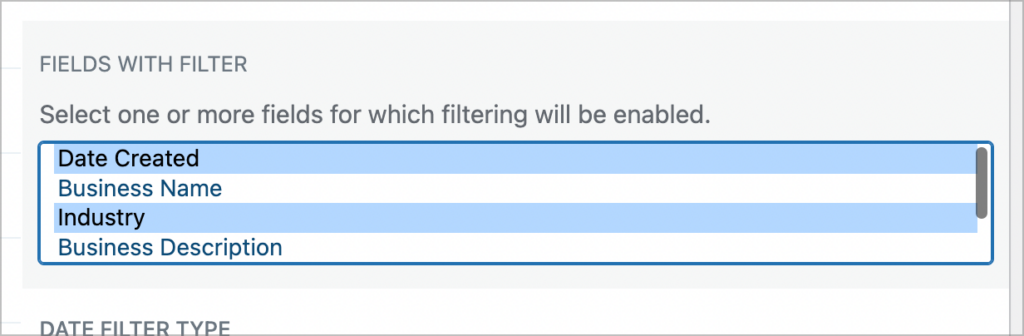 A multi-select field for choosing which fields should include a filter