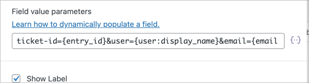 A text input box labeled 'Field value parameters'