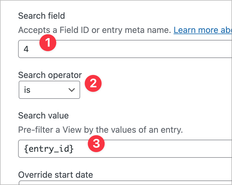 The filtering paarmeters for a View embedded using the "GravityView View" field