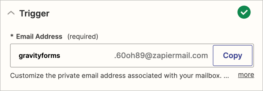 The email address input box for adding a new email by Zapier address